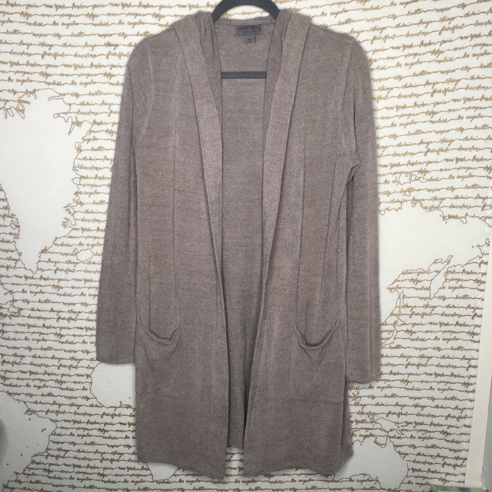 Barefoot Dreams Size Small Taupe Open Front Longline Cozy Cardigan Sweater